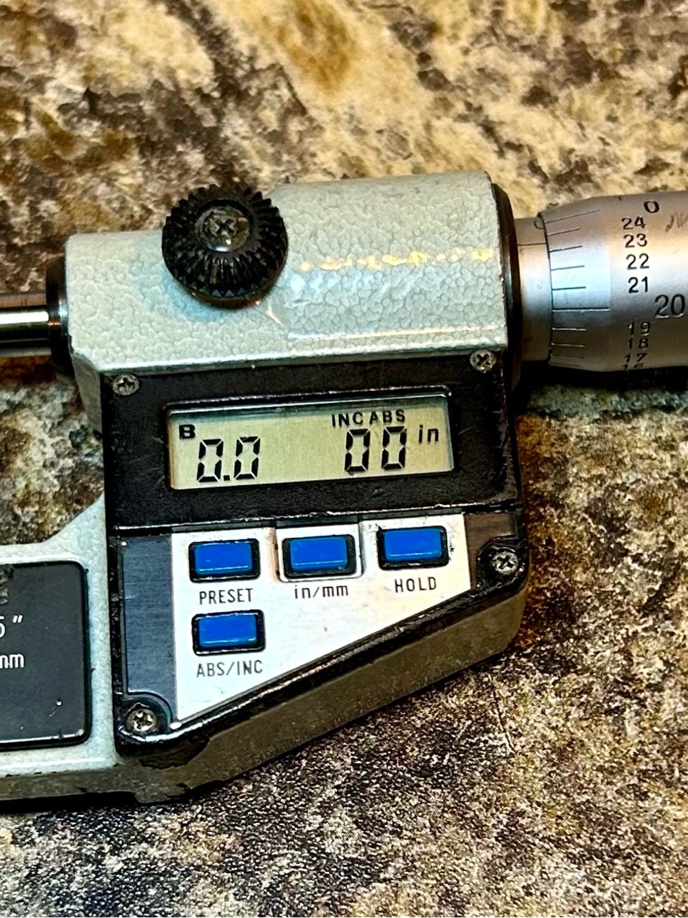 Digital Micrometer with Blue Buttons - Black/Silver Body